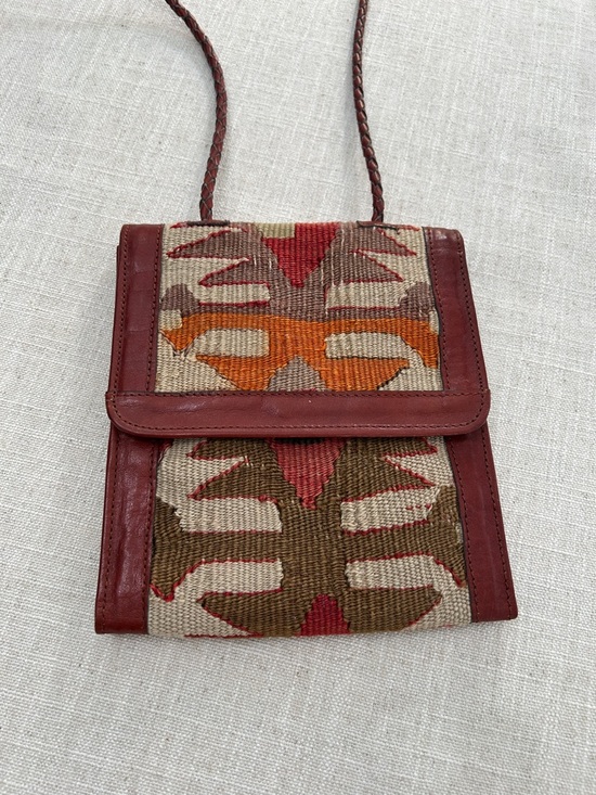 Handbags - Moroccan Leather Crossbody Wallet Woven Festival Bag in Red and Brown